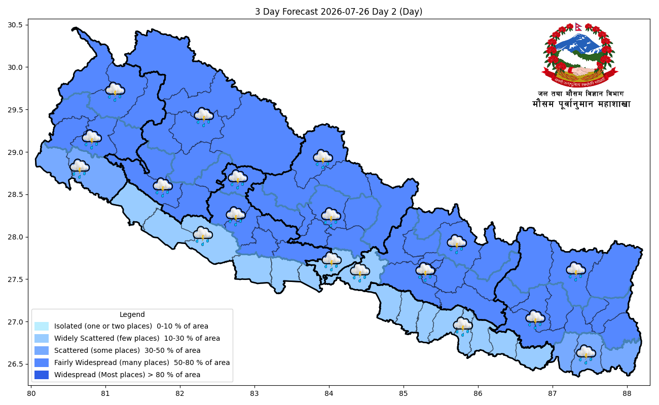 केही प्रदेशमा भारी वर्षाको सम्भावना